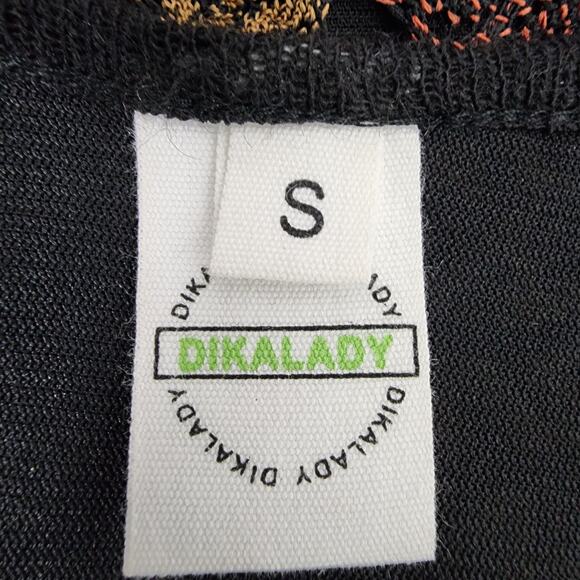 Dikalady Tunic Top Womens Small Patchwork Geometric Asymmetrical Black Lined Art - Picture 7 of 8